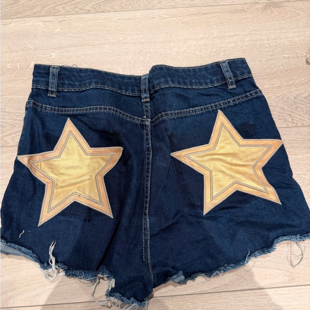 FARM Rio Dark Blue Denim Women's Shorts with Gold Star Patches